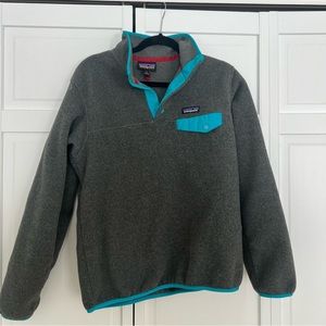 Patagonia Gray Fleece Synchilla Snap-T Pullover with Teal Accents